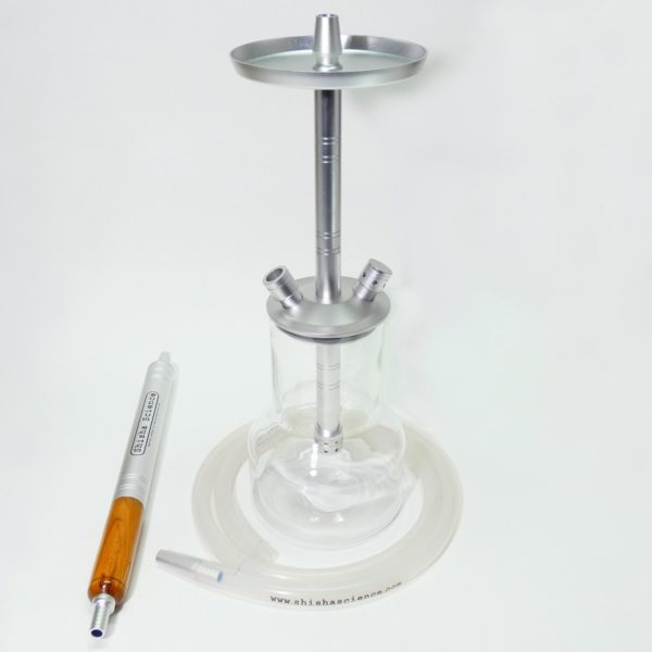 Silver hookah pipe with ice moutpiece and wide neck hookah vase